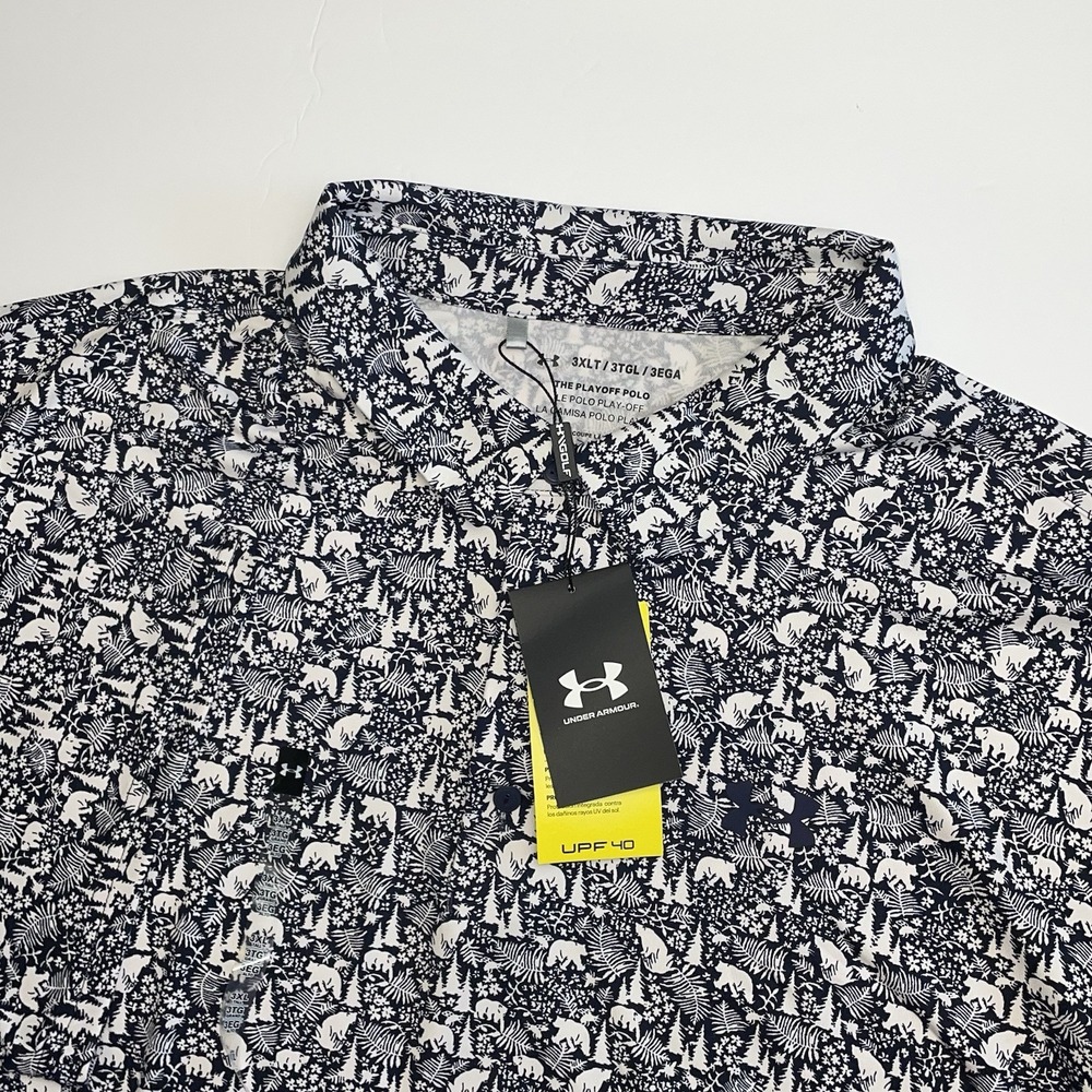 Under Armour Playoff Polo Shirt Men 3XLT UA 3.0 Printed Wildlife Bear Blue White